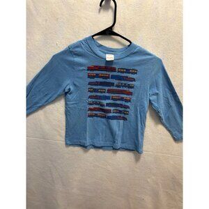 Hanna Andersson Boys Blue Train Long Sleeve Shirt Size 5 100% Cotton